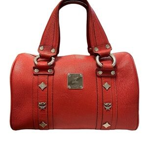 MCM Boston Bag Red Leather w/ Silver Hardware EUC